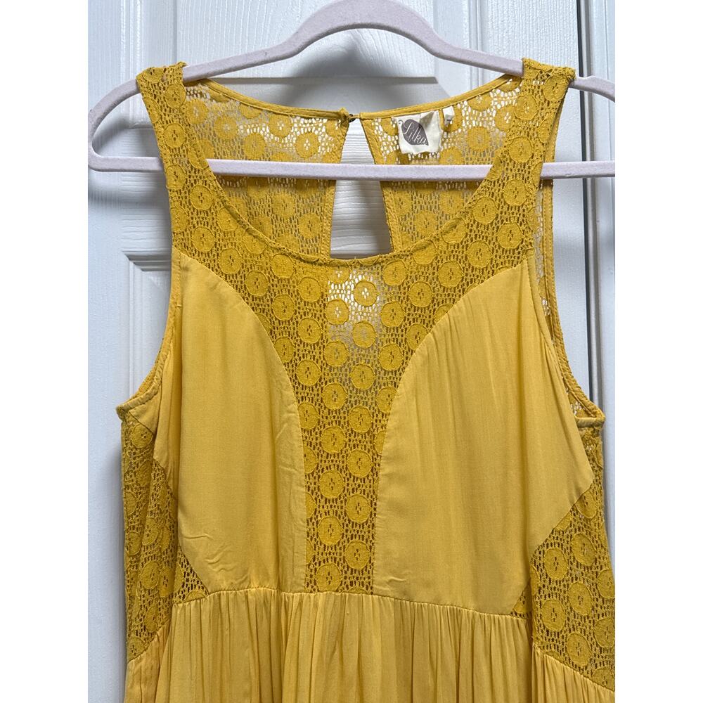 Anthropologie Lilka Crochet Lace Mustard Yellow Fairy Twee Dress Size Medium - Picture 4 of 6